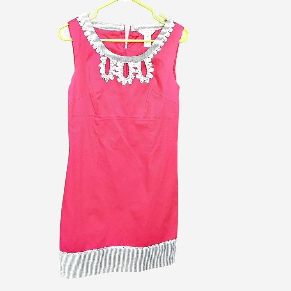 Richard Malcolm Pink Retro Shift Dress With White Striped Collar And Trim Size 4